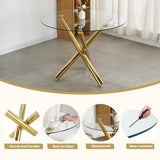 HAIZAO Gold Round Glass Dining Table Set for 4, 36'' Small Modern Kitchen Table Set with 4 White Gold Boucle Upholstered Dining Chairs, 5 Piece Luxury Dining Room Set, Easy Assemble HAIZAO