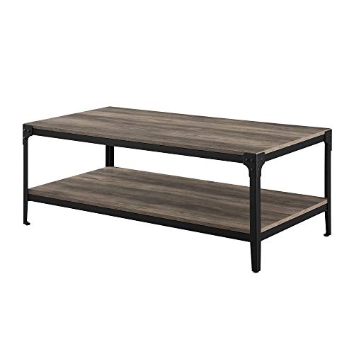 Walker Edison Declan Urban Industrial Angle Iron and Wood Coffee Table, 46 inch, Grey Wash Walker Edison