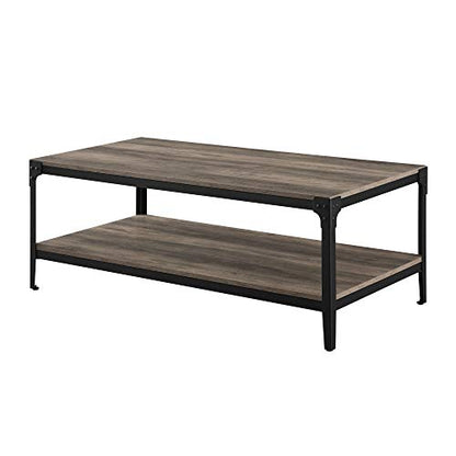 Walker Edison Declan Urban Industrial Angle Iron and Wood Coffee Table, 46 inch, Grey Wash - WoodArtSupply