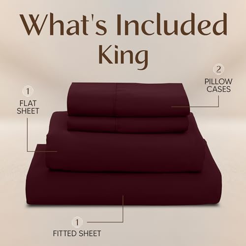 Utopia Bedding King Size Sheet Set – 4 Piece Bed Sheets, Soft and Breathable Microfiber, Includes 1 Fitted Sheet, 1 Flat Sheet and 2 Pillowcases – Oeko Tex (Burgundy) Utopia Bedding