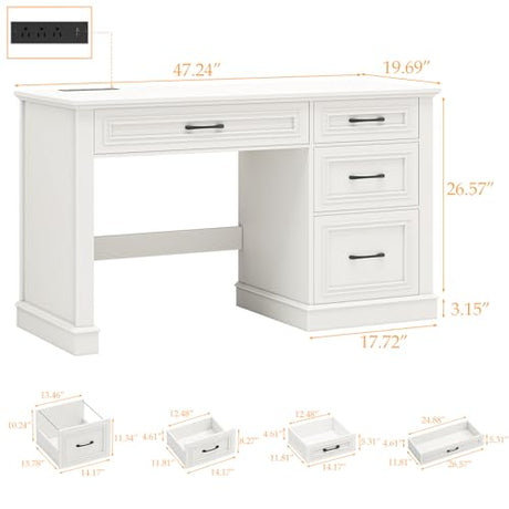 Emirde Farmhouse 47" Executive Desk, Computer Desk with Drawers and File Drawer, Workstation Computer Desk with Charging Station for Home Office,Study,（Cream White） Emirde