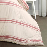 Lush Decor Farmhouse Stripe Reversible Cotton Comforter Set, 3 Piece Set, Full/ Queen, Red - Cozy Farmhouse Bedding Set - Rustic Decor - Striped Comforter - Modern Farmhouse Bedroom Decor Lush Decor