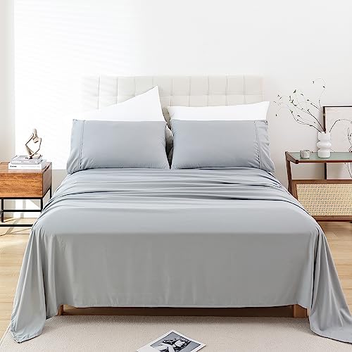 Whitney Home Textile Twin Sheet Set - 3 Piece Bed Sheets for Twin Size Bed, Extra Soft Breathable, Deep Pocket Hotel Luxury Cooling Sheets, Wrinkle Free Oeko-Tex, Grey Whitney Home Textile
