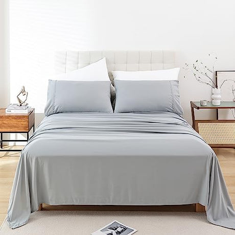 Whitney Home Textile Twin Sheet Set - 3 Piece Bed Sheets for Twin Size Bed, Extra Soft Breathable, Deep Pocket Hotel Luxury Cooling Sheets, Wrinkle Free Oeko-Tex, Grey Whitney Home Textile