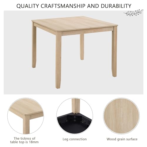 RuiSiSi Modern 5-Piece Square Dining Table Set with 4 Chair, Square Kitchen Table and 4 Curved Backrest Chair for 4, Light Oak Beige RuiSiSi