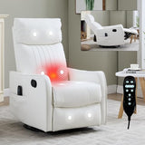 High Back Massage Recliner with Heat - Swivel Rocking Chair for Small Spaces, Manual Lazy Boy Recliner for Adults, Perfect for Living Room & Bedroom, Soft Fabric (White) HomJoones