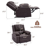 Manual Recliner Chair for Adults - 135° Front & Rear Adjustable, with Heating & Massage, Side Storage Pockets & Remote Control, Ideal for Living Room & Bedroom(Coffee)
