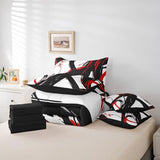 Feelyou Abstract Art 7 Piece Bedding Set Queen Size Kids Red Black Modern Geometric Print Bed in a Bag for Boys Girls Teens Minimalist Ink Line Comforter Set with Sheets Soft Microfiber Feelyou