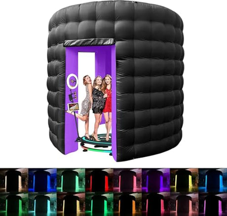 CZGBRO Inflatable Photo Booth, Portable Photo Booth Enclosure Tent for Weddings Parties Events Birthday Shows Bars, 8 Pieces of Inflatable Props(Black, 10'x10'x9', 2 Doors) CZGBRO