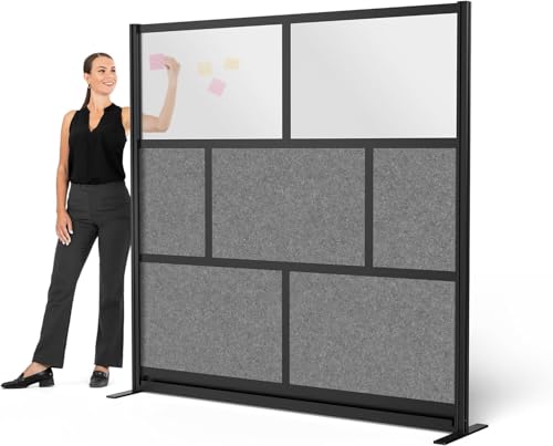Stand Up Desk Store Expanse Modular Wall | 70'' x 70'' Wall | Expandable Partition Room Divider with Rearrangeable Frosted Acrylic & Sound Absorbent Panels (Black Frame) S Stand Up Desk Store