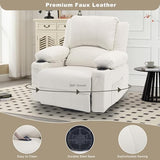 linting Leather Swivel Rocker Recliner Chair with Massage and Heat Overstuffed Manual Recliner Chairs with Cup Holders, Beige Rocking Glider Chairs