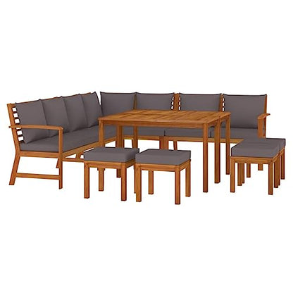 BUKSCYJS Outdoor Furniture,Outdoor Patio Furniture,Balcony Furniture,Lawn Furniture,11 Piece Patio Dining Set with Cushions Solid Wood Acacia,Suitable for outdoor patio,lawn - WoodArtSupply