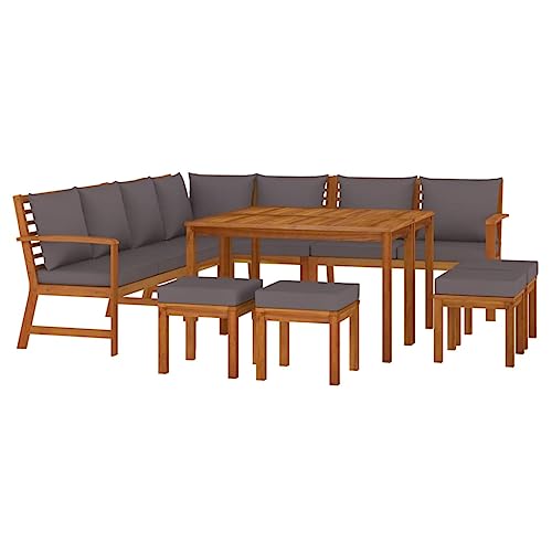 EVERSTRO 11 Piece Patio Dining Set with Cushions Solid Wood Acacia,Rustic Acacia Wood Patio Dining Set with Cushions for Timeless Garden Charm Outdoor Furniture Sets, Patio Furniture Sets EVERSTRO