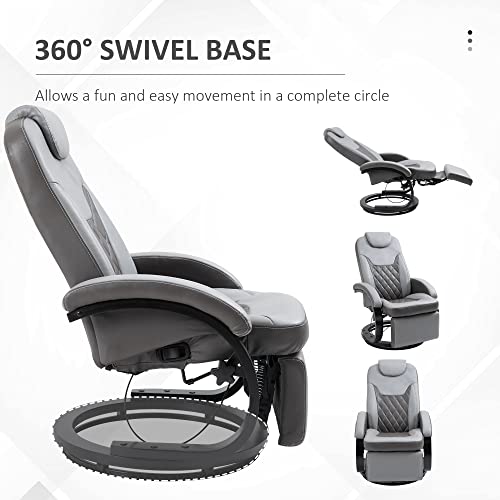 HOMCOM Faux Leather Manual Recliner, Adjustable Swivel Lounge Chair, Armchair with Footrest and Round Base for Living Room, Gray
