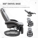 HOMCOM Faux Leather Manual Recliner, Adjustable Swivel Lounge Chair, Armchair with Footrest and Round Base for Living Room, Gray