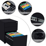 3 Drawer Mobile File Cabinet with Lock, Metal Filing Cabinet with Wheels, Under Desk Storage Cabinet for Home Office, Fully Assembled, Black WoodArtSupply