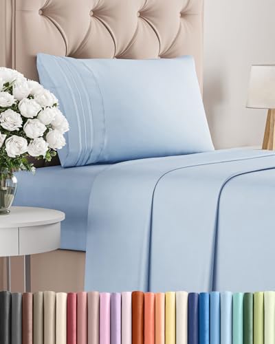 Twin Size 3 Piece Sheet Set - Comfy Breathable & Cooling Bed Sheets Set - Hotel Luxury Bedding for Women, Men, Kids, Teens, Boys & Girls - Deep Pockets, Ultra-Soft, Wrinkle Free - Oeko-Tex - Sky Blue CGK Unlimited