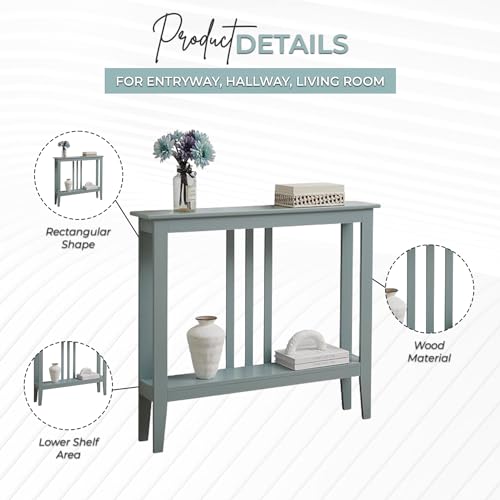Kings Brand Furniture Narrow Console Table with Storage – Rectangular Entryway & Behind Sofa Table, Wood Accent Hallway Table for Foyer or Living Room, Ice Blue Kings Brand Furniture