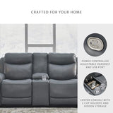 Signature Design by Ashley Mindanao Modern Leather Match Upholstered Power Reclining Loveseat with Console, USB Ports and Cup Holders, Gray Signature Design by Ashley