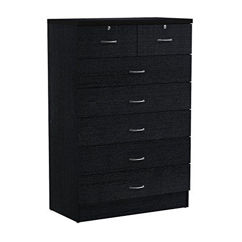 HODEDAH 7 Drawer Wood Dresser for Bedroom, 31.5 inch Wide Chest of Drawers, with 2 Locks on the Top Drawers, Storage Organization Unit for Clothing, Black Hodedah