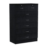 HODEDAH 7 Drawer Wood Dresser for Bedroom, 31.5 inch Wide Chest of Drawers, with 2 Locks on the Top Drawers, Storage Organization Unit for Clothing, Black Hodedah