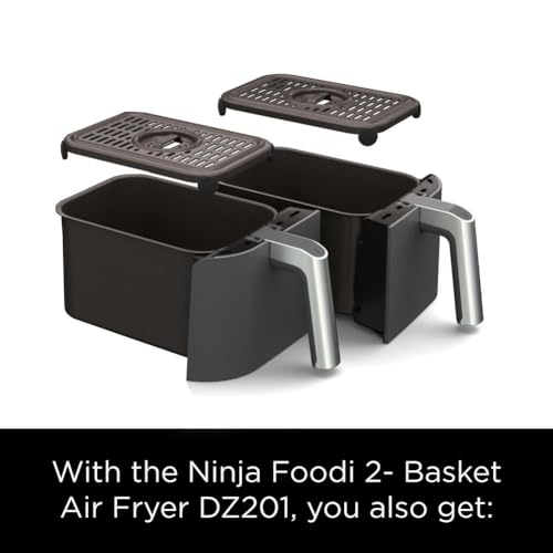 Ninja DZ201 Foodi 8 Quart 6-in-1 DualZone 2-Basket Air Fryer with 2 Independent Frying Baskets, Match Cook & Smart Finish to Roast, Broil, Dehydrate & More for Quick, Easy Meals, Grey Ninja