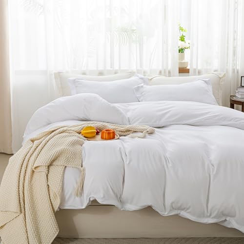 SheRest White Duvet Cover Full Size - Soft Brushed Microfiber, 3 Pieces, 1 Duvet Cover 80x90 Inches with Zipper Closure 8 Ties & 2 Pillow Shams, Breathable Bedding Set for All Season (No Comforter) SheRest