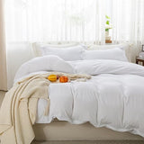 SheRest White Duvet Cover Full Size - Soft Brushed Microfiber, 3 Pieces, 1 Duvet Cover 80x90 Inches with Zipper Closure 8 Ties & 2 Pillow Shams, Breathable Bedding Set for All Season (No Comforter) SheRest
