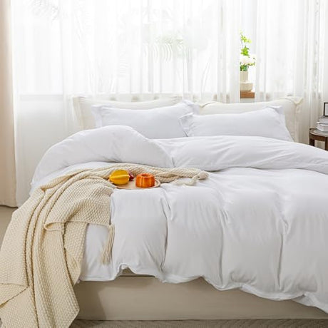 SheRest White Duvet Cover Full Size - Soft Brushed Microfiber, 3 Pieces, 1 Duvet Cover 80x90 Inches with Zipper Closure 8 Ties & 2 Pillow Shams, Breathable Bedding Set for All Season (No Comforter) SheRest