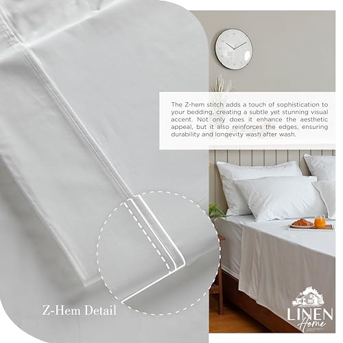 Linen Home 100% Cotton Percale Sheets Twin Size, White, Deep Pocket, 3 Pieces Set - 1 Flat, 1 Deep Pocket Fitted Sheet and 1 Pillowcase, Crisp Cool and Strong Bed Linen Linen Home
