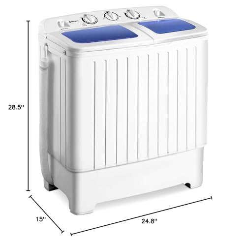 Giantex Portable Mini Compact Twin Tub Washing Machine 20lbs Washer Spain Spinner Portable Washing Machine, Blue+ White Giantex