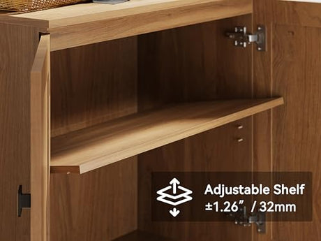FENSULN Buffet Sideboard Cabinet Farmhouse Modern 3 in1 Storage Cabinet with Adjustable Shelves for Kitchen, Coffee Bar, Living Room, Oak FENSULN