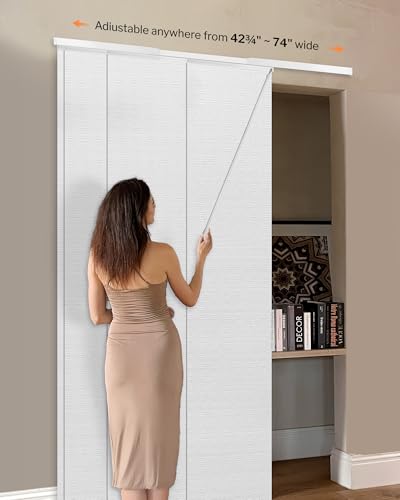 Heefen Adjustable Panel Track Blinds Manual Blackout Vertical Blinds for Sliding Door (Blackout - Texture White, 74" W x 96" H) Heefen
