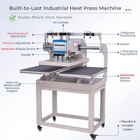 16x24 Commercial Pneumatic Sliding Auto Heat Press with 4 Magnetic Positioning, 2kw, 284lbs, Dual Platen Design,Auto Upsliding Heat Press for T-Shirts, Sublimation Printing, (4 Positioning) Eonvest
