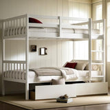 PVWIIK Twin Over Twin Wood Bunk Bed with 2 Drawers for Girls,Boys,Convertible into 2 Beds,Wood Bunk Bed with Ladder and Safety Guardrails,No Box Spring Needed, White PVWIIK