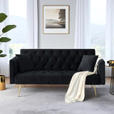 Anwick 72" Modern Velvet Sofa Bed Futon,Convertible Folding Sleeper Bed Couches with 3 Adjustable Backrests,Tufted Recliner Loveseat with Golden Chrome Legs for Small Living Room Office (Black) Anwick