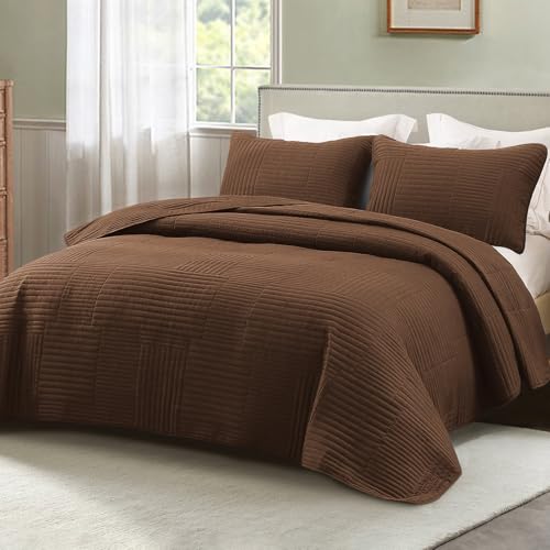 Whale Flotilla Ultra Soft Twin Quilt Bedding Set, Lightweight Microfiber Brown Quilts Bedspreads Twin Size, 2 Piece Ultrasonic Geometric Coverlet Bed Cover for All Seasons Whale Flotilla