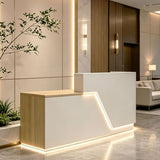 ansespl L Shaped Reception Desk with Counter,63/71inch Reception Room Table with Lockable Drawers & Keyboard Tray, for Office, Salon, Hotel & Clinic