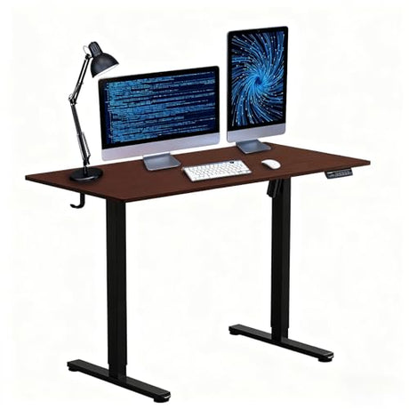 NSY Audio Electric Standing Desk 48x24 Inches - Height Adjustable, Whisper Quiet Motor, Walnut Top & Black Frame for Home Office Gaming, Focused Work, Walnut Brown Generic