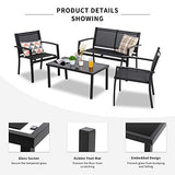 Shintenchi 4 Pieces Patio Furniture Set All Weather Textile Fabric Outdoor Conversation Set, with Glass Coffee Table, Loveseat, 2 Single Chairs for Home, Garden, Lawn, Porch（Black） Shintenchi