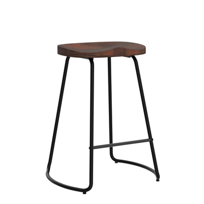 HeuGah Bar Stools, Solid Wood Barstools Set of 2, 26" Counter Height Bar Stools with Metal Leg, Rustic Backless Bar Stools for Kitchen Island, Bar Chairs with Solid Wood Saddle Seat (Walnut,  - WoodArtSupply