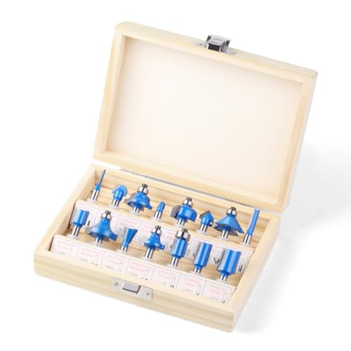 Router Bits Set of 15 Pieces 1/4 Inch Woodwork Tools for Beginners，Chamfer Router Bits for Woodworking on Wood Chamfer Router Bits for Woodworking on Wood (1/4 inch Shank, 15 Pieces) JGZUI