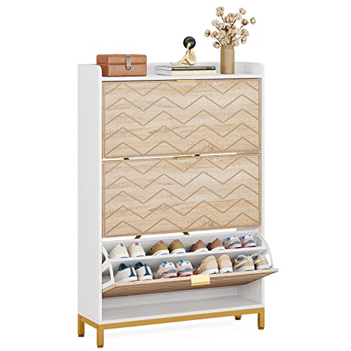 Tribesigns Shoe Cabinet, 3 Flip Drawers Shoe Storage Cabinet, Freestanding 24 Pair Shoe Rack Organizer, Wooden Tipping Shoe Closet Dresser for Entryway, Hallway, Bedroom, Living Room Tribesigns