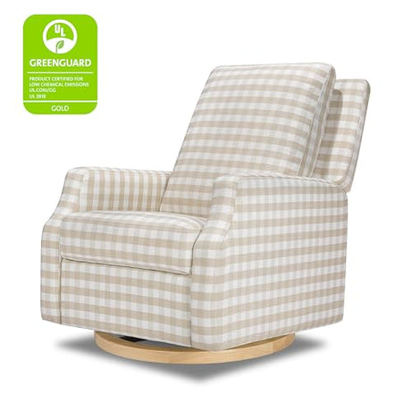 Namesake Crewe Glider Recliner Nursery Chair - GREENGUARD Gold & Certi-PUR US Certified Rocker Recliner - Glider Rocking Chair for Nursery & Living Room - Manual, 360° Swivel, Tan Gingham NAMESAKE
