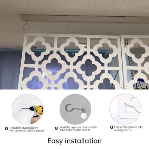 Stepstall 12 Pcs PVC Hanging Room Divider,Thick Decorative Flower Design Room Divider Partitions Panel Screen for Decorating Bedroom Dining Kitchen Office Studio Restaurant Hotel Decor（White） Stepstall