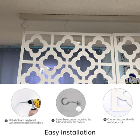 Stepstall 12 Pcs PVC Hanging Room Divider,Thick Decorative Flower Design Room Divider Partitions Panel Screen for Decorating Bedroom Dining Kitchen Office Studio Restaurant Hotel Decor（White） Stepstall
