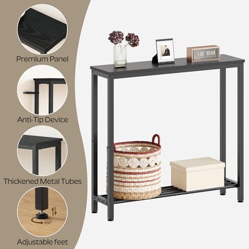 YATINEY Narrow Console Table, 2-Tier Small Sofa Table, 29.5" Thin Entryway Behind Couch Table with Shelves, Industrial Hallway Table, for Living Room, Foyer, Black CT03BB YATINEY