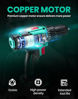 DCA Cordless Drill Set, 336 in-lbs Torque, 3/8" Keyless Chuck, Electric Power Drill with 2.0Ah Battery and Charger,18+1 Position,25-Piece 20V Drill Driver Kit, ADJZ2035 DCA