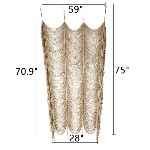 Macrame Curtain Boho Curtain Doorway Window Wall Decor Fiber Yarn Art Handwoven Wall Hanging Art Craftsmanship Home Door Bedroom Wedding Backdrop Arch,Closet Room Divider 59" W x 75" H (1 Panel,Khaki) Flber