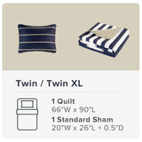 Comfort Spaces Quilt Set Trendy Casual Fun, Vibrant Color Design, Hypoallergenic All Season, Lightweight Coverlet Bedspread Cozy Kids Bedding & Sham Twin/Twin XL Verone White Blue Stripe 2 Piece Comfort Spaces